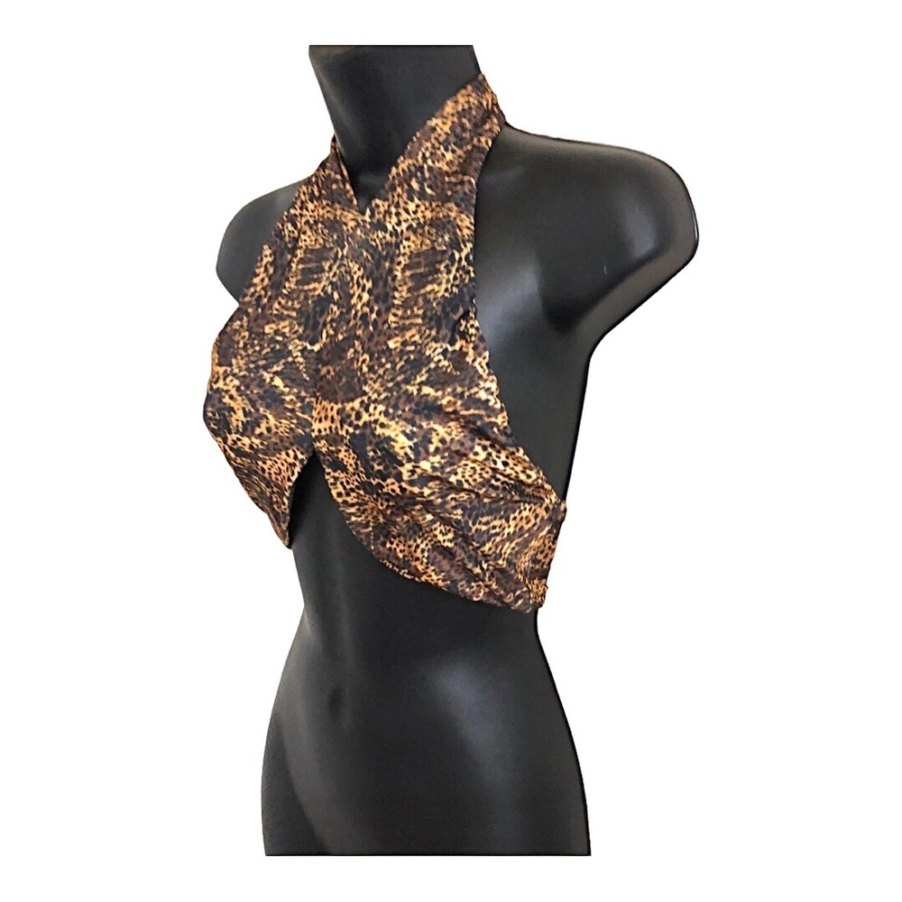 Out from Under urban outfitters animal print satin look halter Underwire top szM